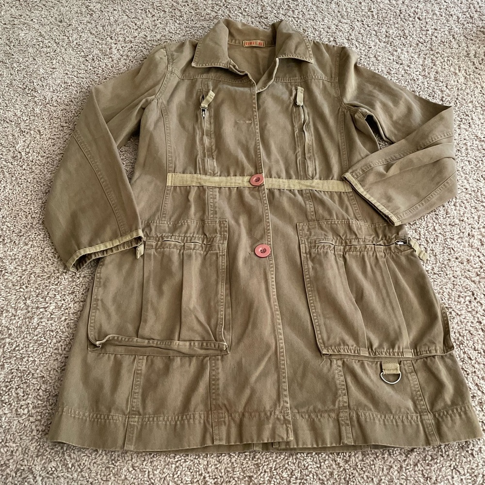 Johnny Was cute trench coat / dress small green brown